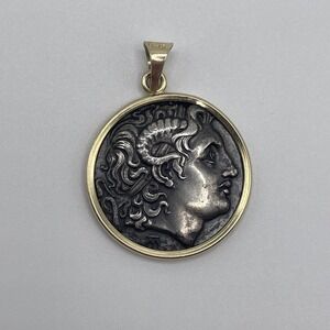 Alexander the Great 14k Gold and Silver Coin Pendant Ancient Greek Style 585